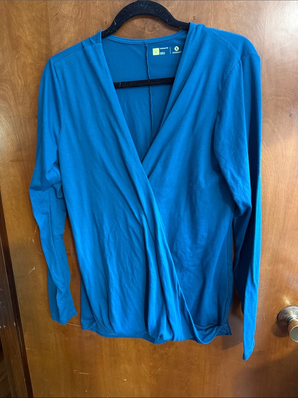 Xersion Teal Wrap-Front Long Sleeve Top